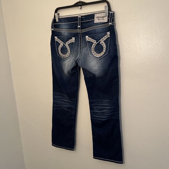 BIG STAR Liv Low Rise Boot Cut Contrast Thick Stitch Jeans, Dark Wash- Size 28 - Picture 2 of 12